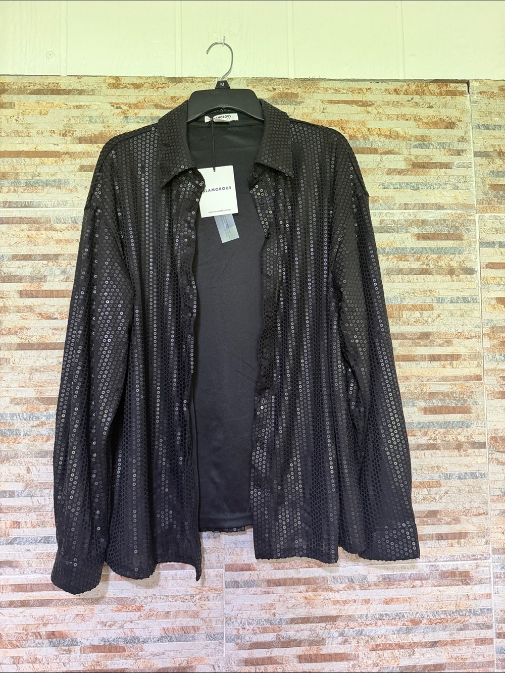 Glamorous Black Sequin Button-Down Shirt